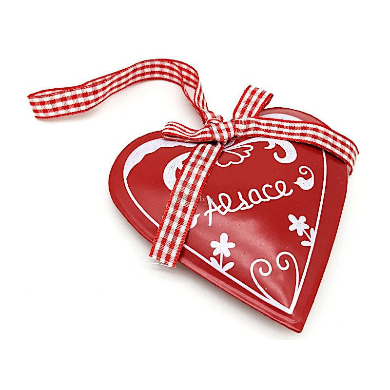 Coeur décoratif Métal Rouge Alsace et ruban Vichy