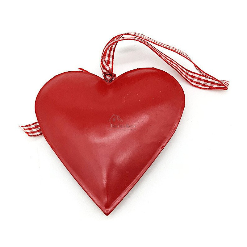 Coeur décoratif Métal Rouge Alsace et ruban Vichy