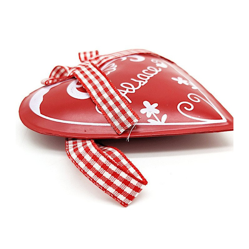Coeur décoratif Métal Rouge Alsace et ruban Vichy