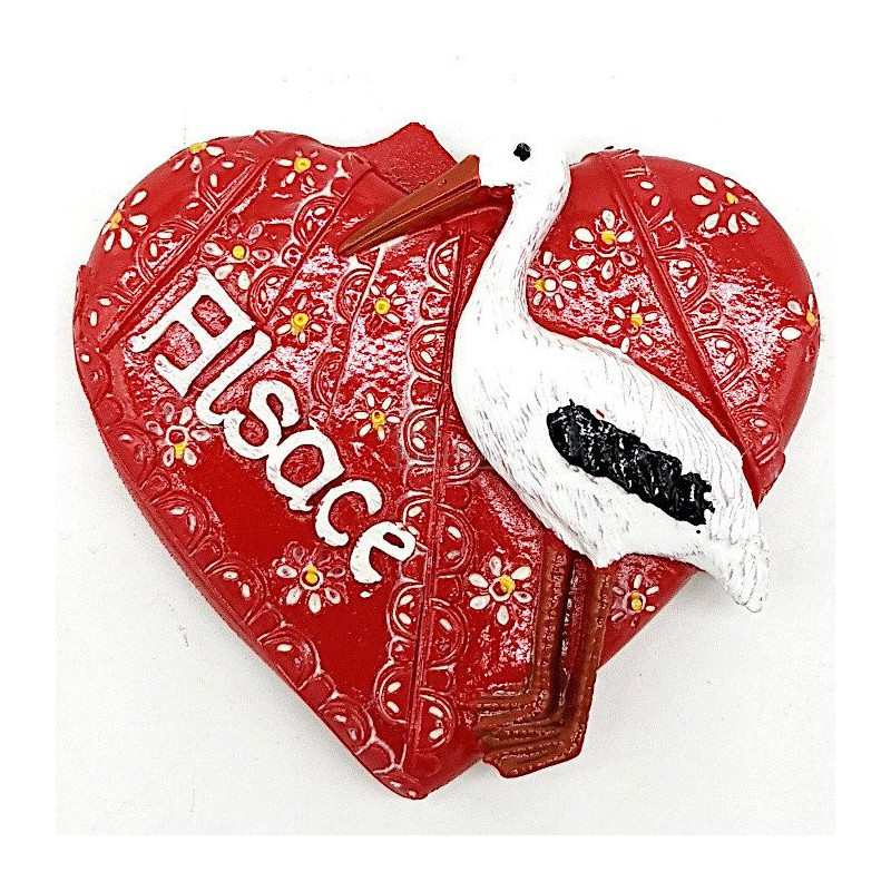 Magnet Décoratif Coeur rouge Alsace avec Cigogne