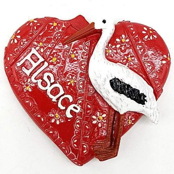 Magnet Décoratif Coeur rouge Alsace avec Cigogne
