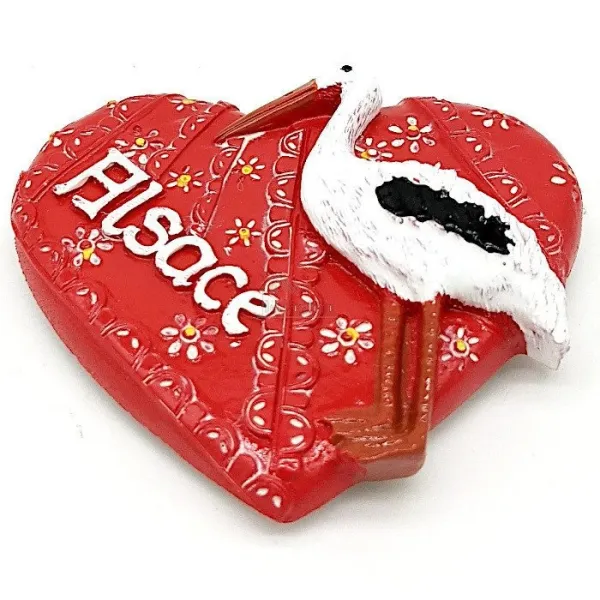 Decorative Magnet Red Heart Alsace with Stork