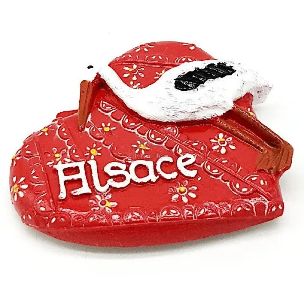 Magnet Décoratif Coeur rouge Alsace avec Cigogne