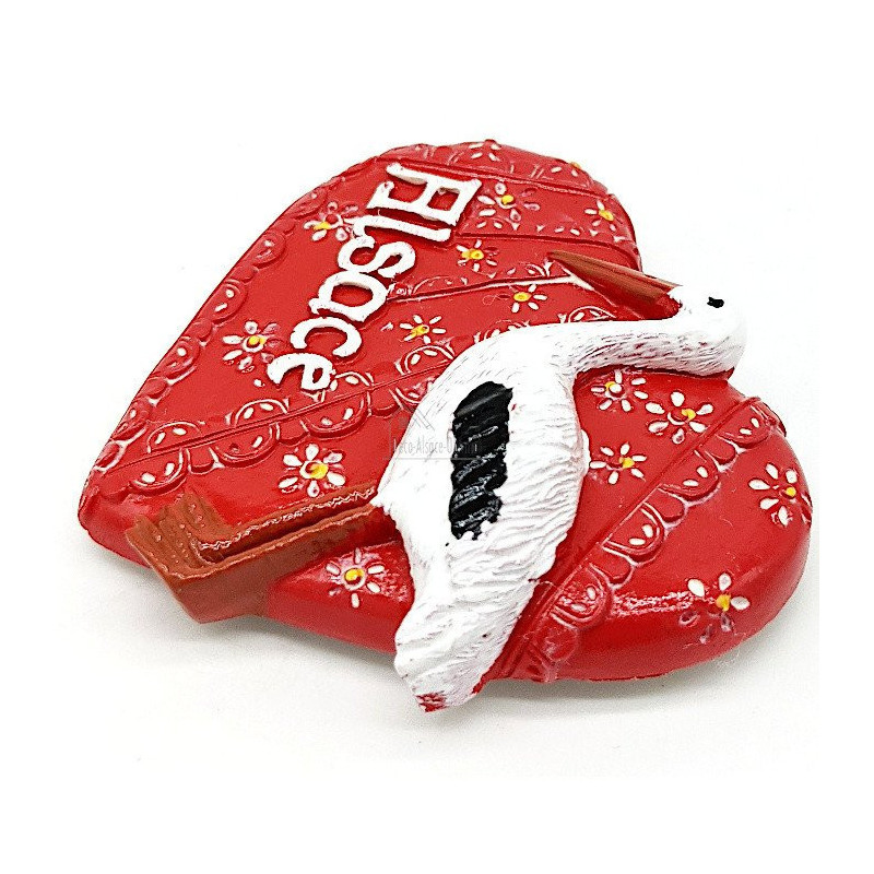 Magnet Décoratif Coeur rouge Alsace avec Cigogne