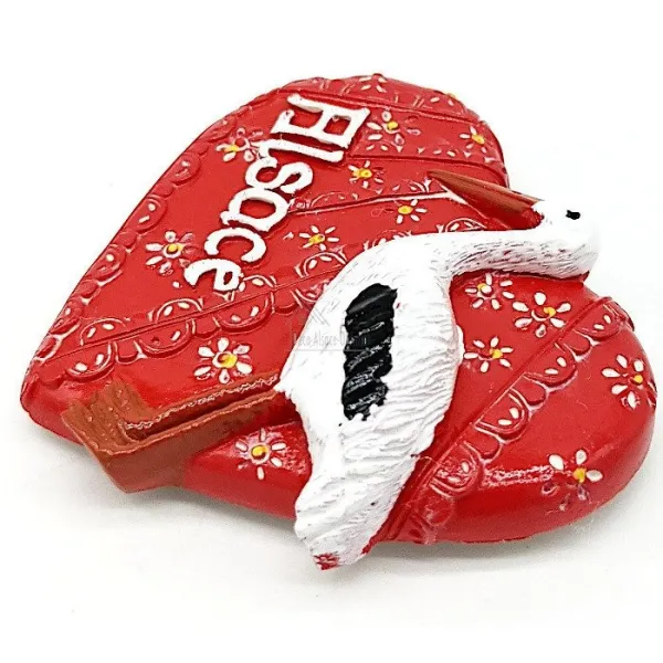 Magnet Décoratif Coeur rouge Alsace avec Cigogne