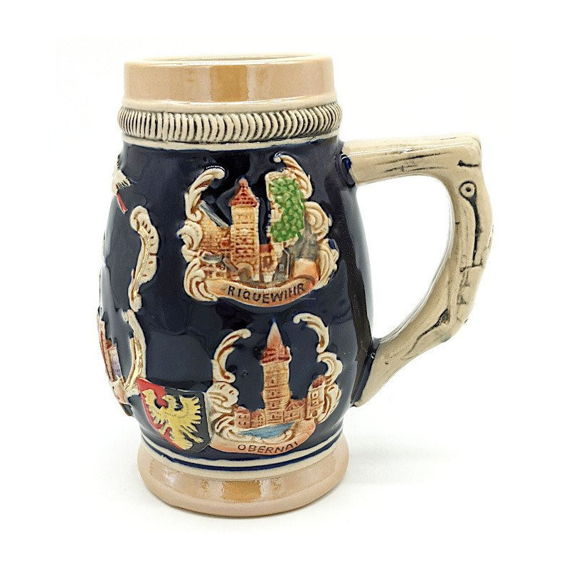 Domed Beer Mug in Faience decor Cities of Alsace 50 cl