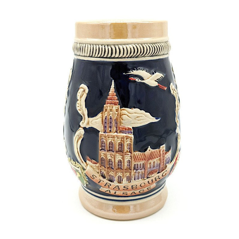 Domed Beer Mug in Faience decor Cities of Alsace 50 cl