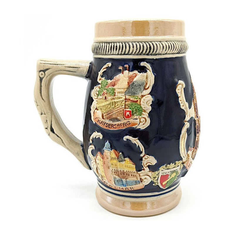 Domed Beer Mug in Faience decor Cities of Alsace 50 cl