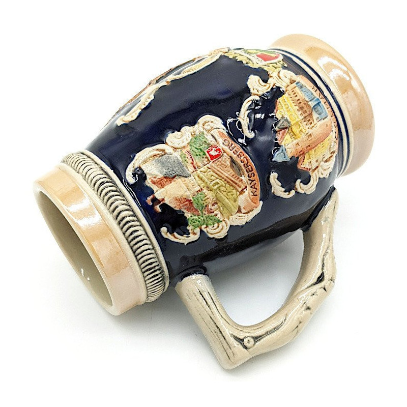 Chope à Bière bombée en Faience décor Villes d'Alsace 50 cl