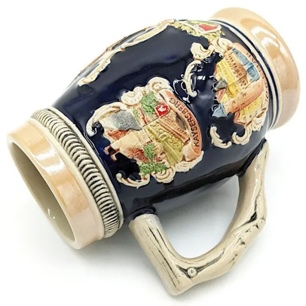 Chope à Bière bombée en Faience décor Villes d'Alsace 50 cl