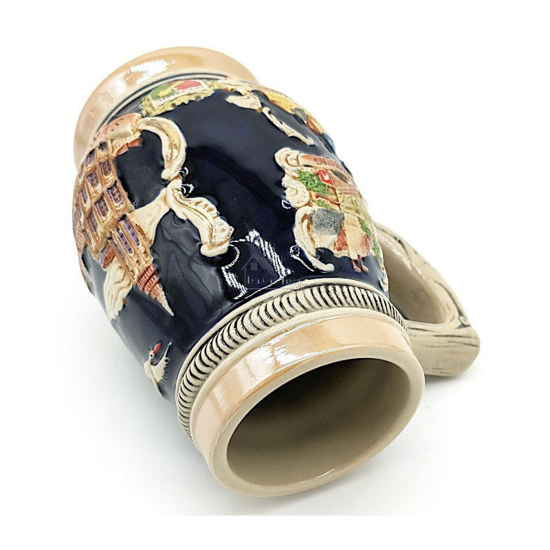 Domed Beer Mug in Faience decor Cities of Alsace 50 cl