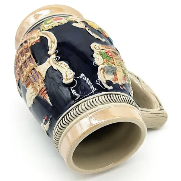 Chope à Bière bombée en Faience décor Villes d'Alsace 50 cl