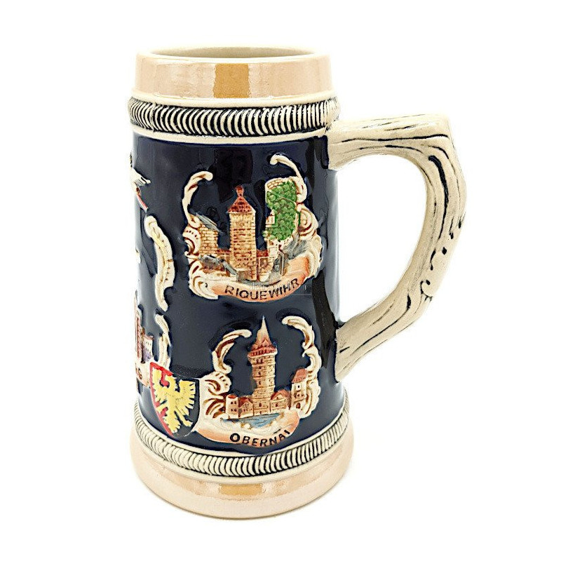 Beer mug straight in Faience decor Cities of Alsace 50 cl