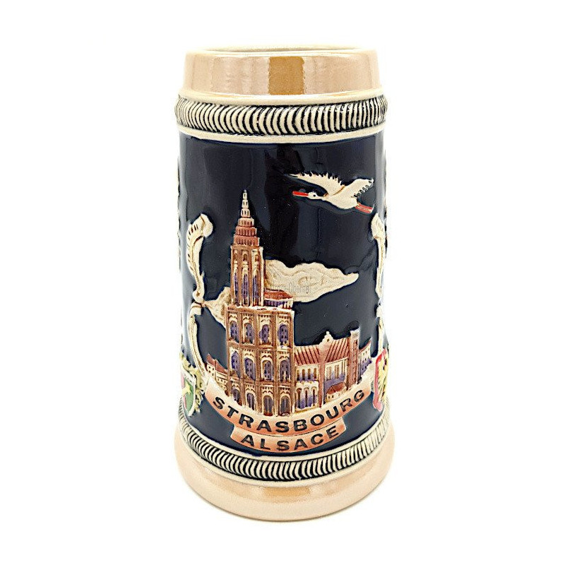 Beer mug straight in Faience decor Cities of Alsace 50 cl