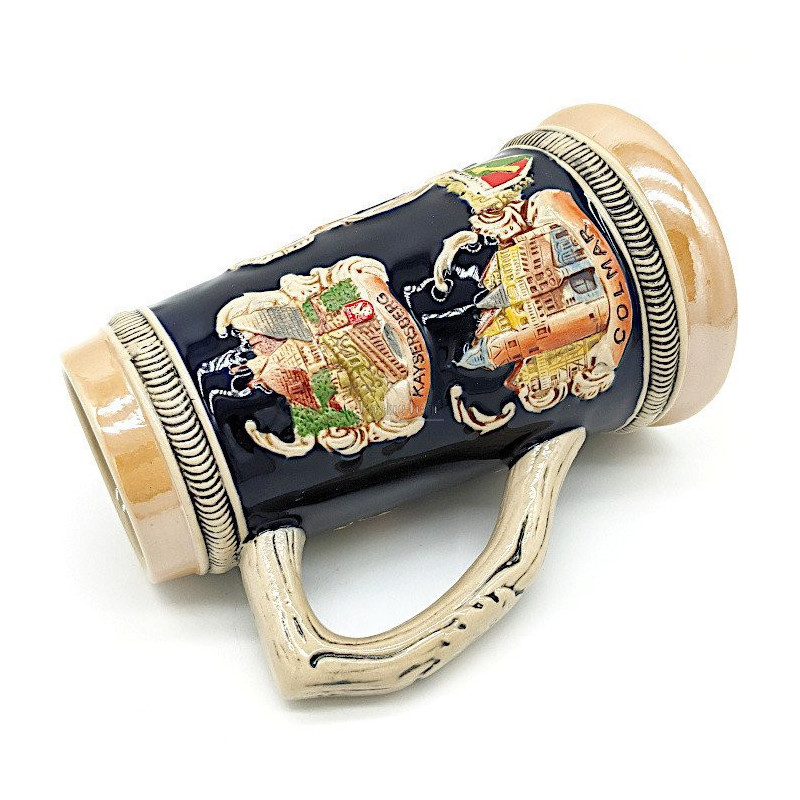 Bierkrug gerade im Fayence-Dekor Städte des Elsass 50 cl
