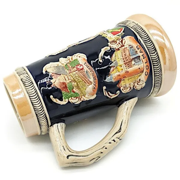 Chope à Bière droite en Faience décor Villes d'Alsace 50 cl