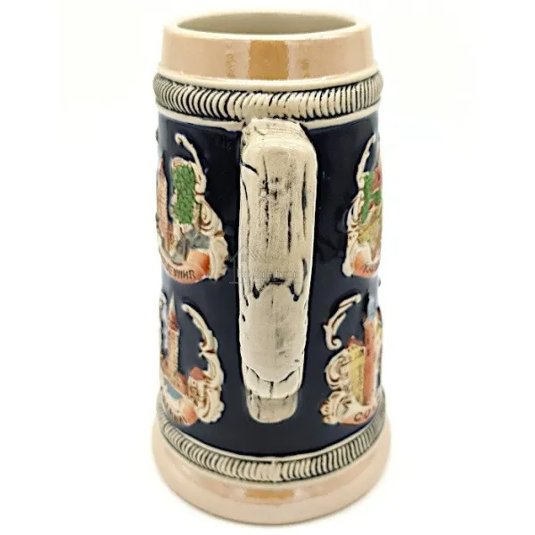 Chope à Bière droite en Faience décor Villes d'Alsace 50 cl