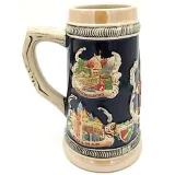 Beer mug straight in Faience decor Cities of Alsace 50 cl