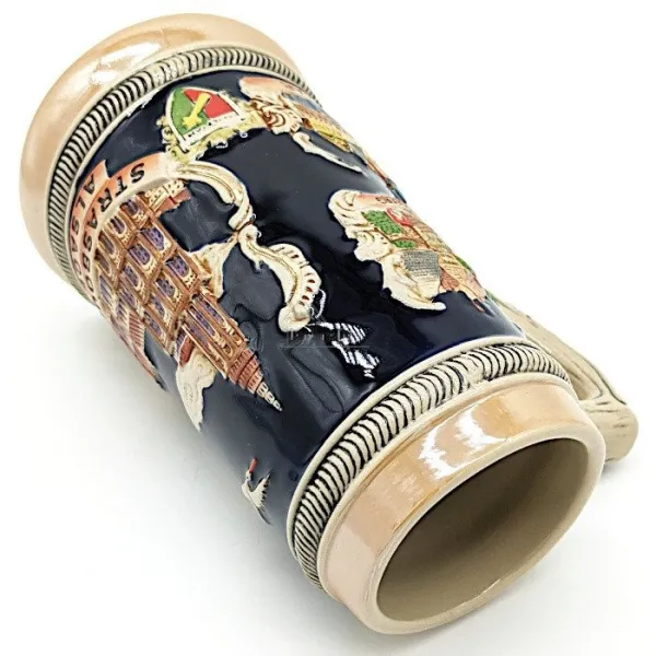 Chope à Bière droite en Faience décor Villes d'Alsace 50 cl