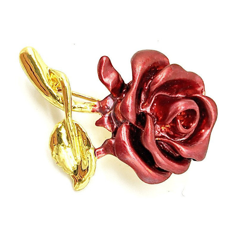 Fancy Brosche aus Goldmetall Rote Rose