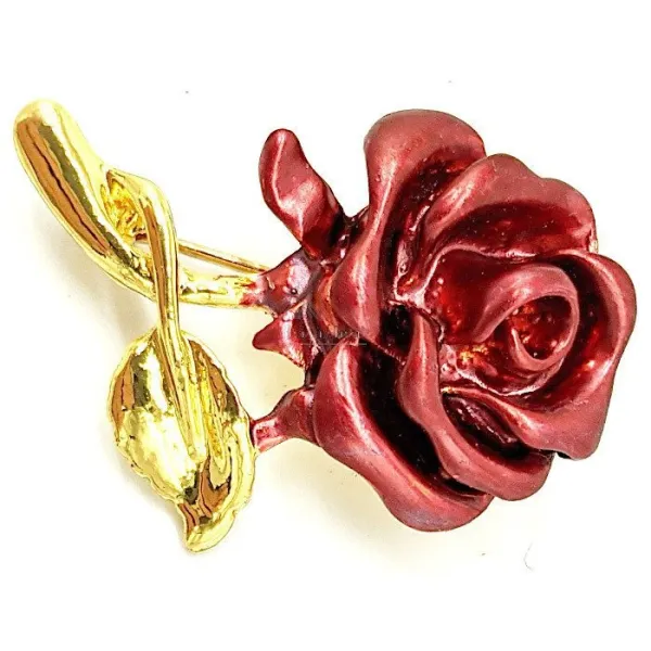 Fancy Brosche aus Goldmetall Rote Rose