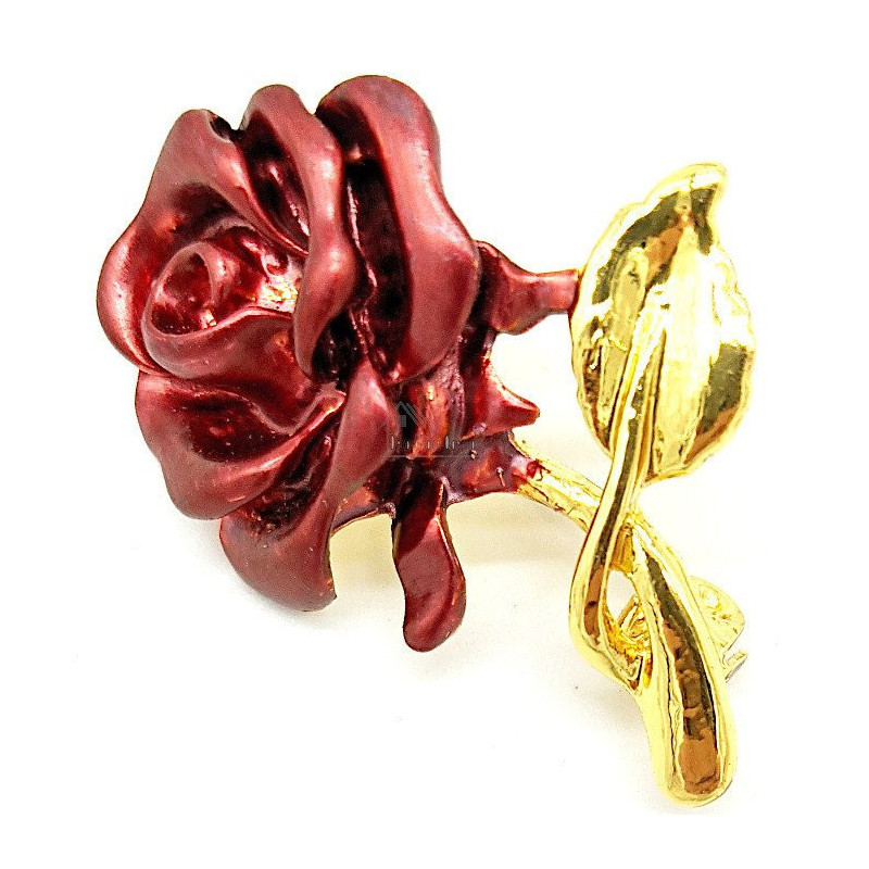 Fancy Brosche aus Goldmetall Rote Rose