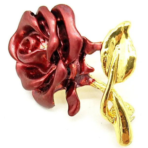 Gold metal fancy brooch Red rose