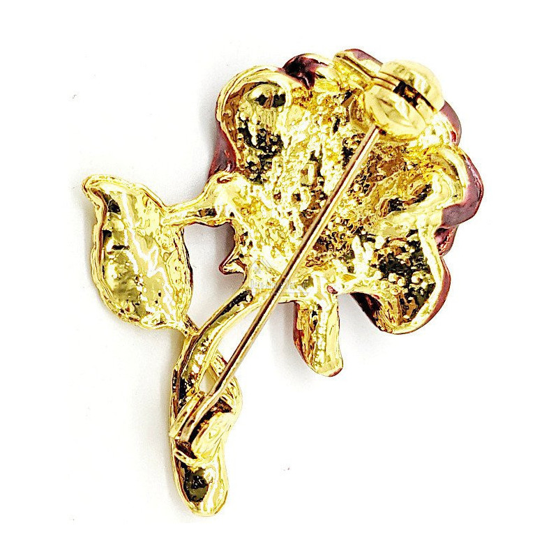 Fancy Brosche aus Goldmetall Rote Rose