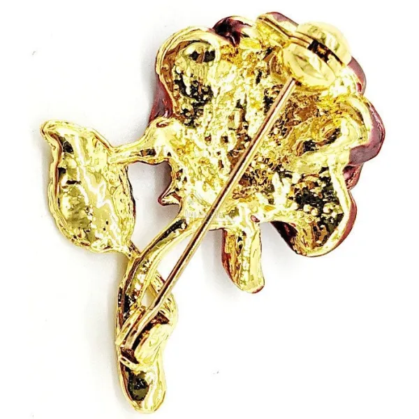 Broche Fantaisie métal dorée Rose rouge