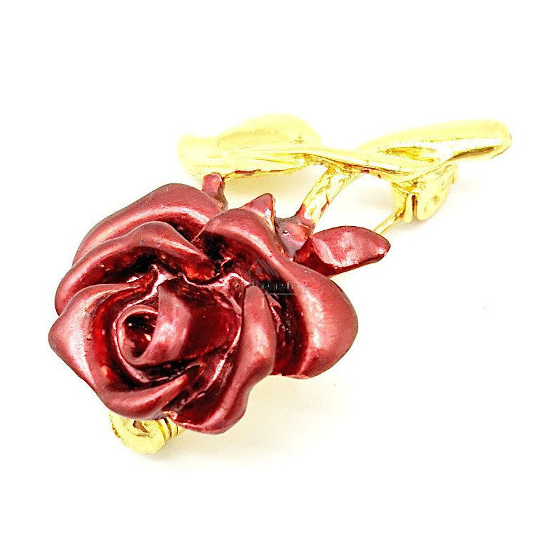 Fancy Brosche aus Goldmetall Rote Rose