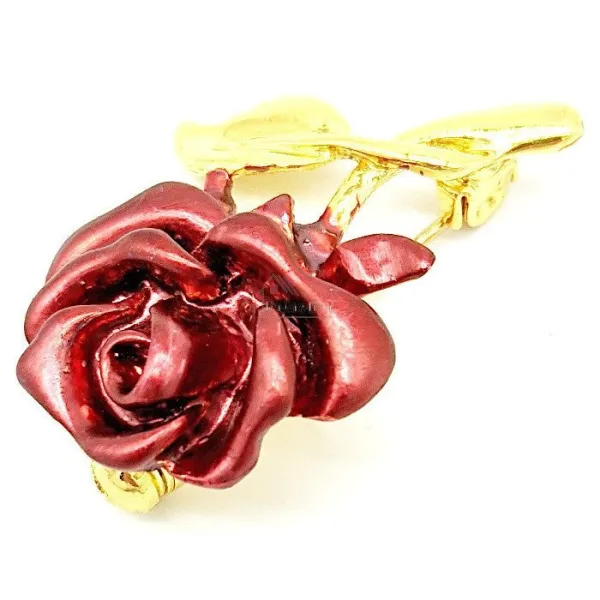 Broche Fantaisie métal dorée Rose rouge