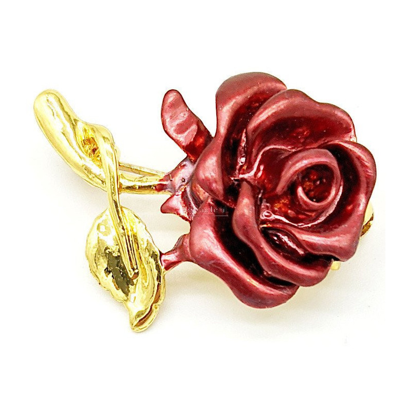 Fancy Brosche aus Goldmetall Rote Rose