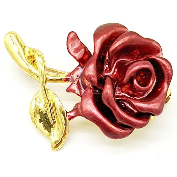 Gold metal fancy brooch Red rose