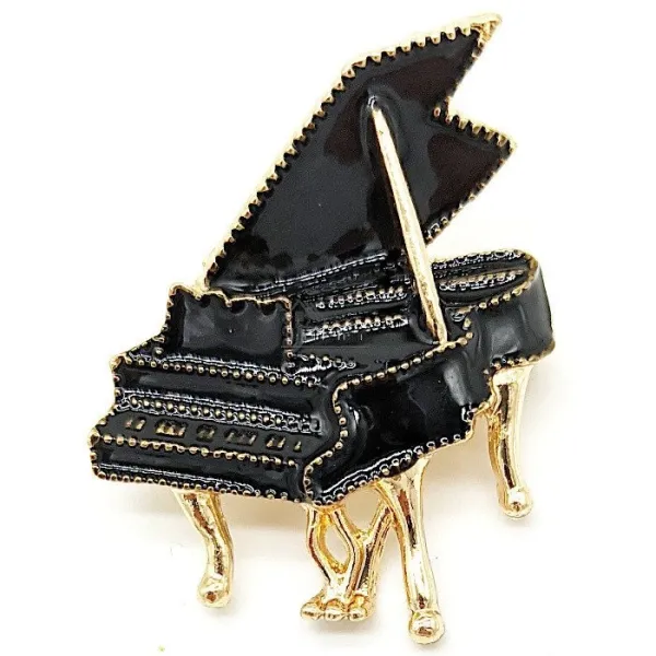 Brooch Fancy gold metal Piano Black