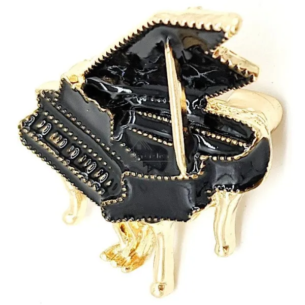 Brooch Fancy gold metal Piano Black