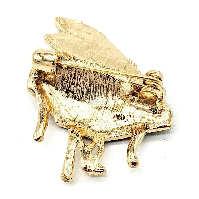 Broche Fantaisie métal dorée Rose rouge