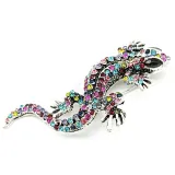 Broche Fantaisie métal vieilli Lézard et Strass multi-couleurs