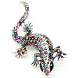 Broche Fantaisie métal vieilli Lézard et Strass multi-couleurs
