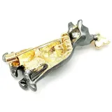 Gold Metall Fancy Brosche Graue Katze und Schmetterling