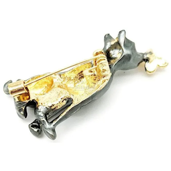 Gold metal fancy brooch Gray Cat and Butterfly