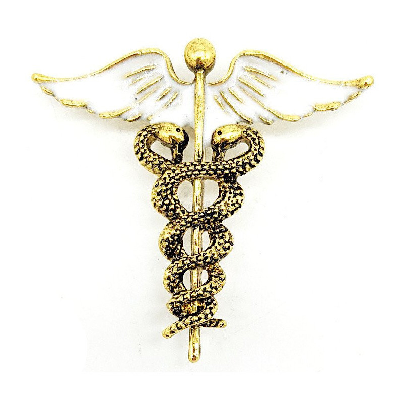 Caduceus Gold Metal Fancy Brooch