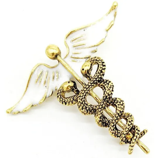 Broche Fantasie goudkleurig metaal Caduceus