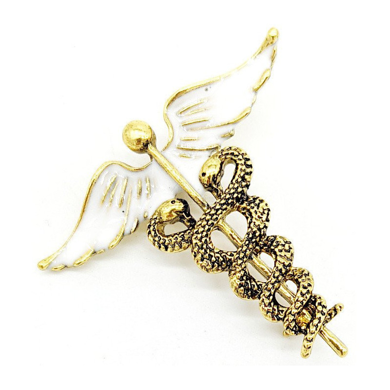 Caduceus Gold Metal Fancy Brooch