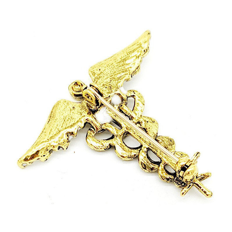 Caduceus Gold Metal Fancy Brooch