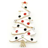 Broche Fantaisie métal doré Sapin de Noël Blanc avec Strass
