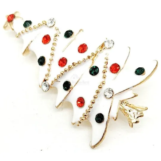 Broche Fantasy verguldmetaal Kerstboom Wit met Strass