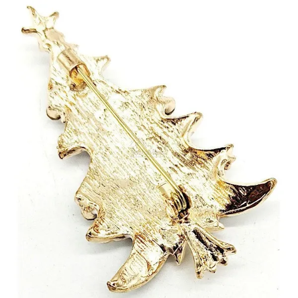 Gold Metall Fancy Brosche Weißer Weihnachtsbaum mit Strasssteinen