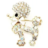 Fancy brooch in gold metal Poodle with Bow