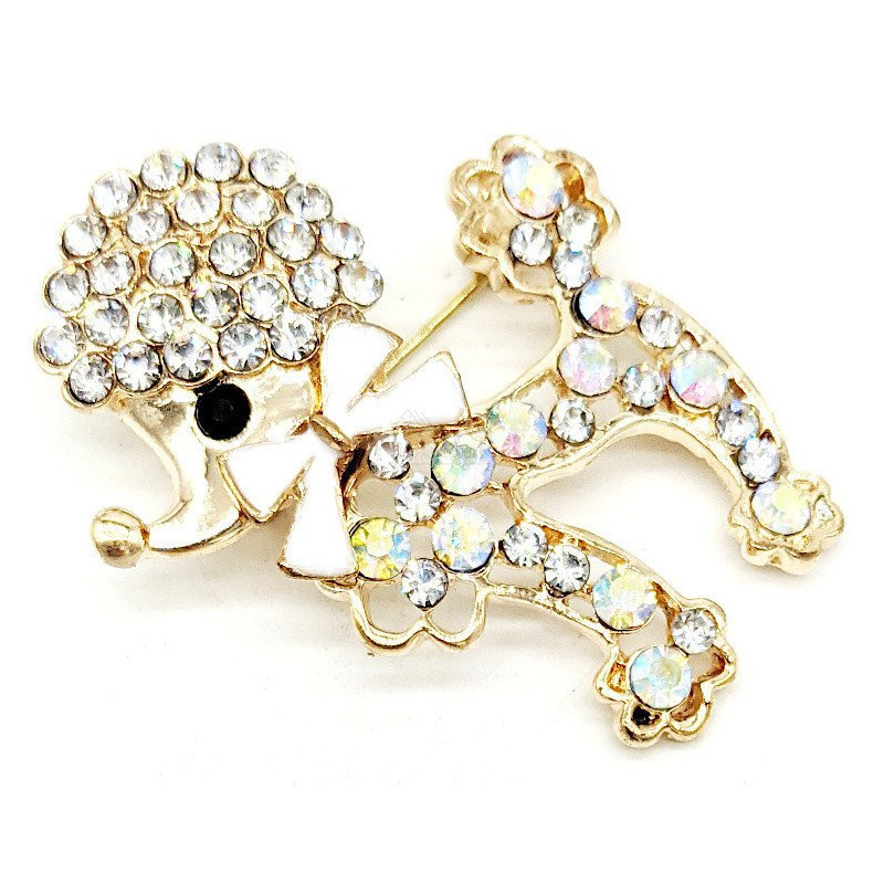 Broche Fantaisie métal doré Caniche avec Noeud