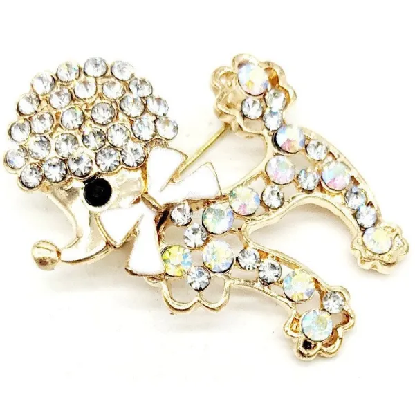 Fancy brooch in gold metal Poodle with Bow